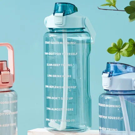 Portable Large Capacity Plastic Straw Time Marker Outdoor Water Bottle