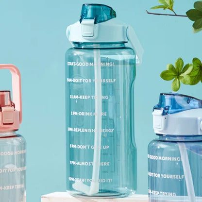 Portable Large Capacity Plastic Straw Time Marker Outdoor Water Bottle