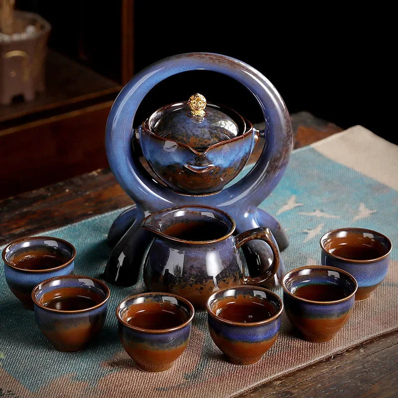 BloomBrew™ – Juego de té de cerámica giratorio para una elegancia sin esfuerzo 🍵