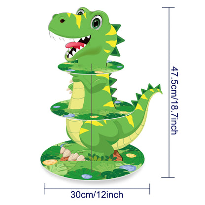 Kids Cartoon Dinosaur Birthday Party Cake Display Stand and Cake Toppers Baby Shower Party Cupcake Rack Holder Cake Supplies