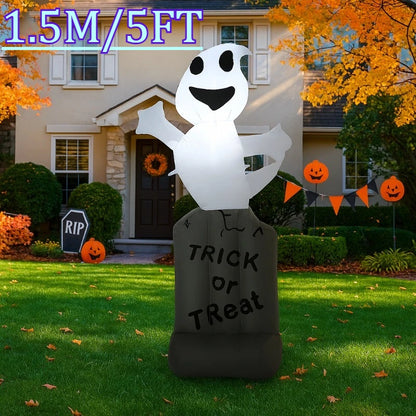 5FT Halloween Outdoor Holiday Decorations Black Bat on Tombstone Led Lights Lawn Inflatable Toys Family Outside Garden Decor