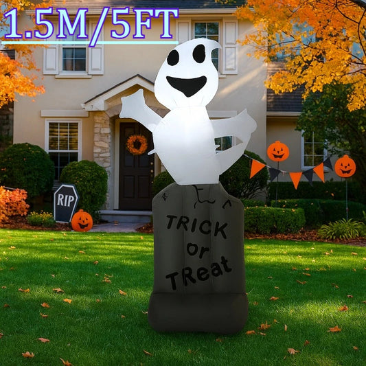 5FT Halloween Outdoor Holiday Decorations Black Bat on Tombstone Led Lights Lawn Inflatable Toys Family Outside Garden Decor