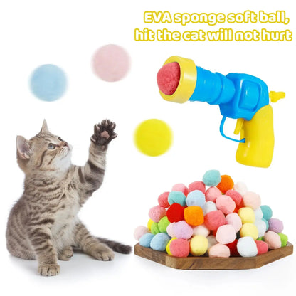Cat Toy Balls,1 Cat Ball Launcher and 100Pcs 1.2inch Cat Pom Pom Balls