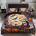 3-piece Halloween themed ghost, bat, and pumpkin patterned duvet cover set, 1 duvet cover+2 pillowcases, coreless