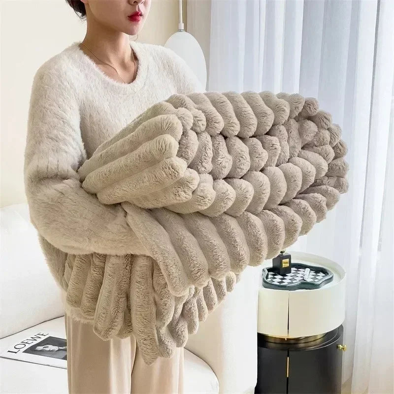 Snuggle Up in Softness: Coral Fleece Bunny Plush Blanket Shop1102735123 Store