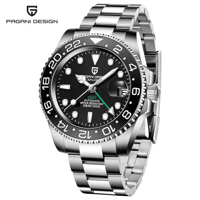 ELEGANCE® P1662 Men Watch Automatic Mechanical GMT Wristwatch Sapphire Glass Stainless Steel 100M Waterproof PAGANI DESIGN Men Watch Store