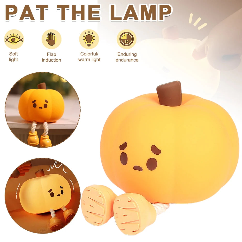 Lámpara de noche con forma de calabaza, táctil, de silicona, recargable, LED, bonita, para Navidad