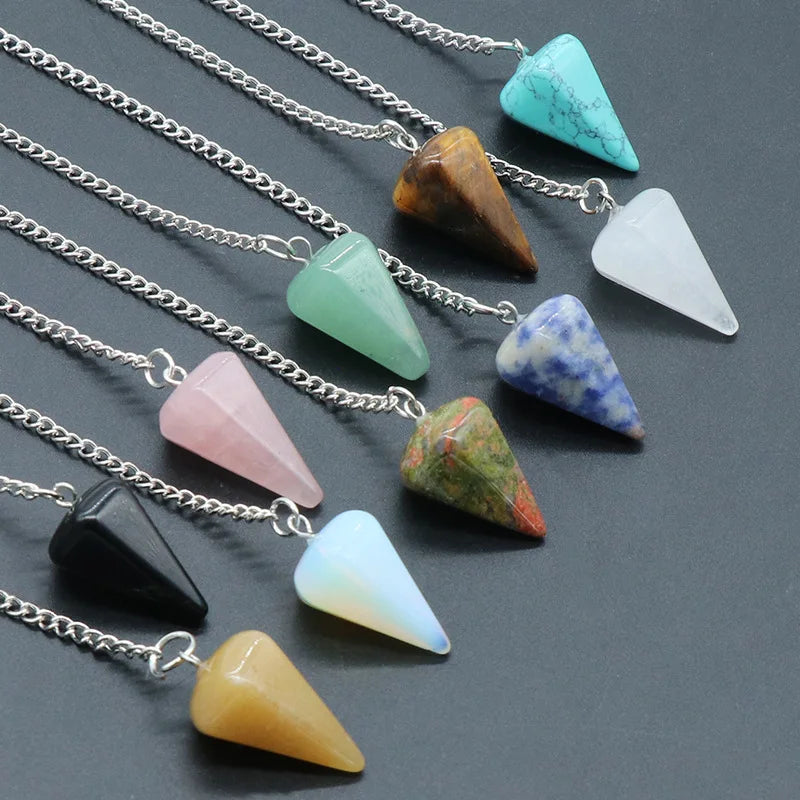 Natural Stone Quartz Agates Pendant Reiki Healing Cone Amethyst Charm Pendulum Pendants For Divination Dowsing Reiki Crystals