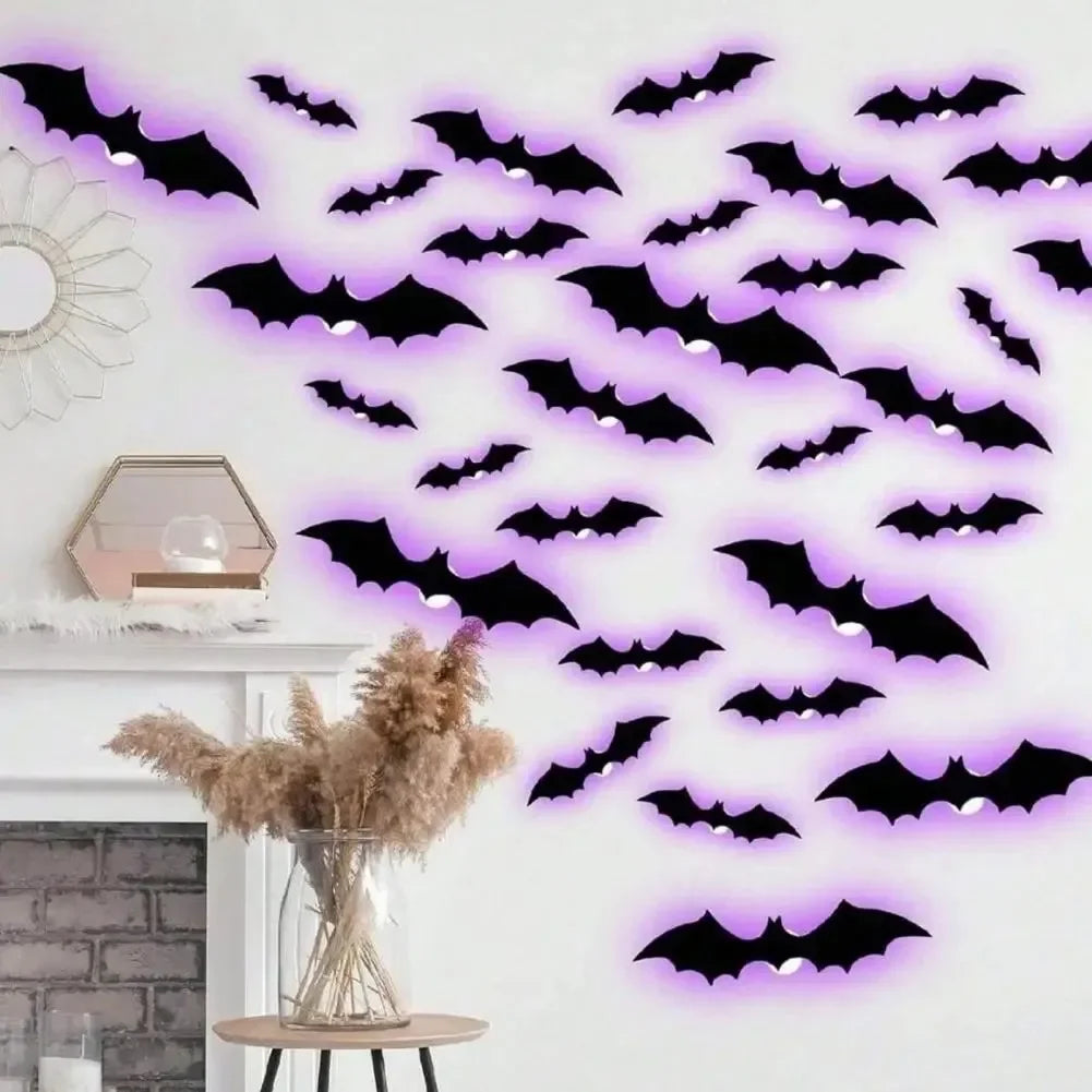2025 12PCS-1Set Halloween 3D LED Bat Light Glow in Dark Night Light Sticker for Garden Backyard Party Decor