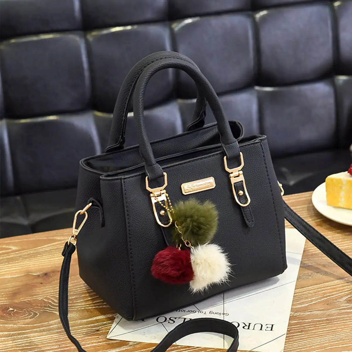 PU Leather Ladies HandBags Women Vintage Purse Plush Tassel Messenger Bags Tote Boston Shoulder Crossbody Bag Stone's Store