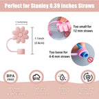 9pcs Accessories Set 3 Spill Proof Stopper Flowers Straw Cover Boot 2 Straw and Brush and 1 Flower Charm Chain for Stanley Cup Shop1103950439 Store