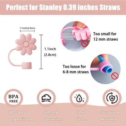 9pcs Accessories Set 3 Spill Proof Stopper Flowers Straw Cover Boot 2 Straw and Brush and 1 Flower Charm Chain for Stanley Cup Shop1103950439 Store