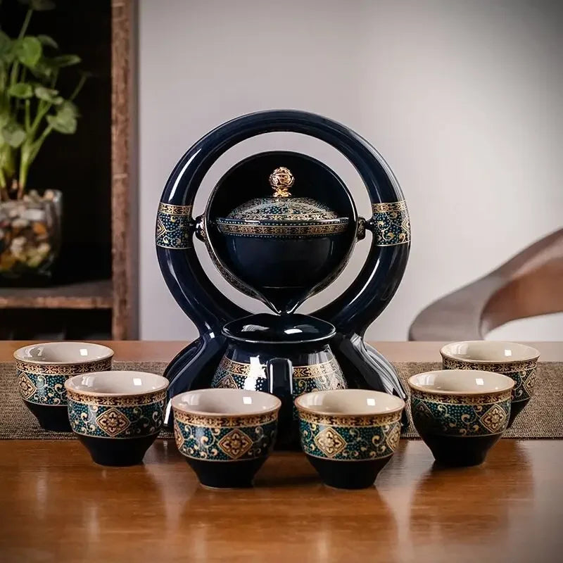 BloomBrew™ – Juego de té de cerámica giratorio para una elegancia sin esfuerzo 🍵