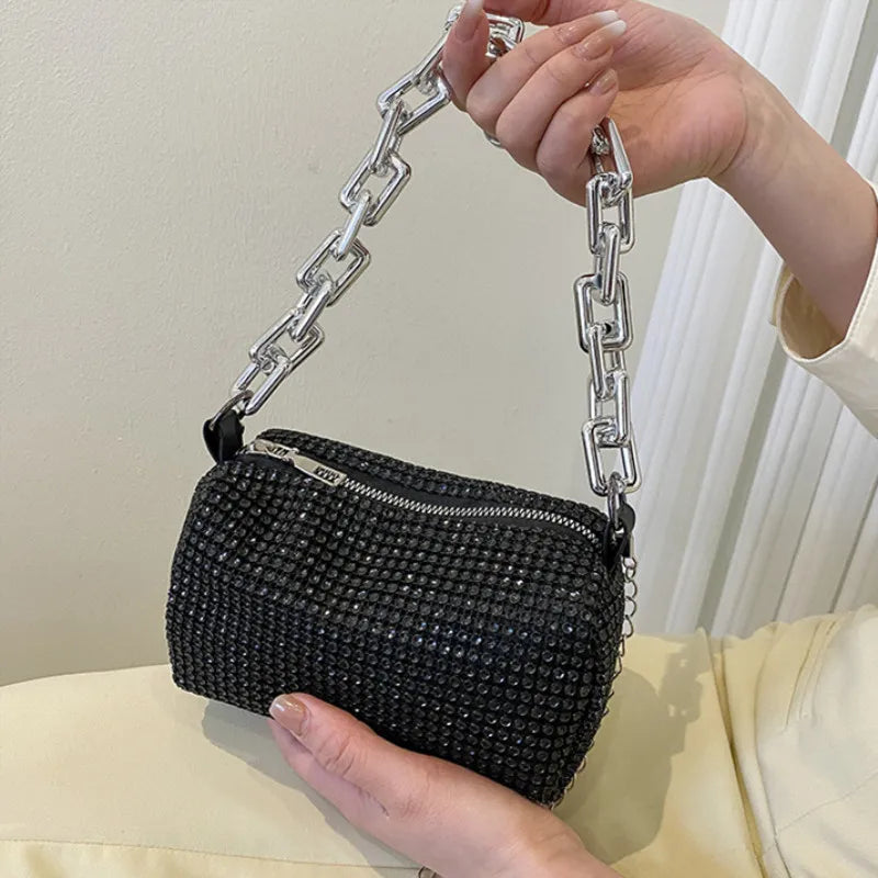 Allover Rhinestone Bucket Bag, Glitter Chain Prom Purse, Women's Mini Crossbody Bag (6.3*3.54) Inch Stone's Store