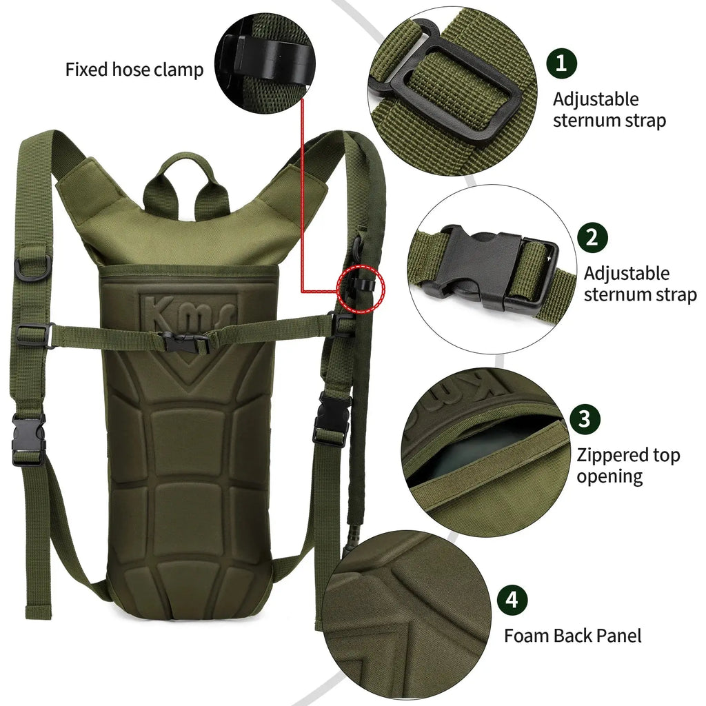 Tactical Water Hydration Pack - Military Class Camel Backpack with 3L