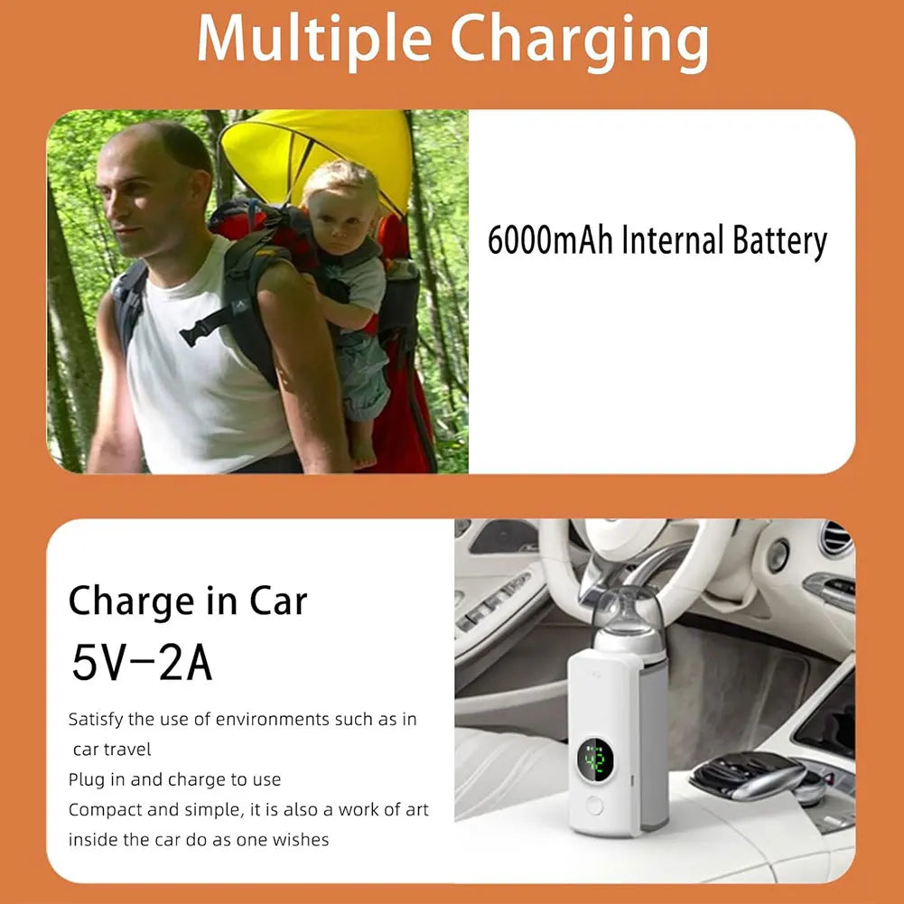 Portable Bottle Warmer Rechargeable Cordless Milk Warmer with Temperature Control Baby Bottle Warmer for Travel