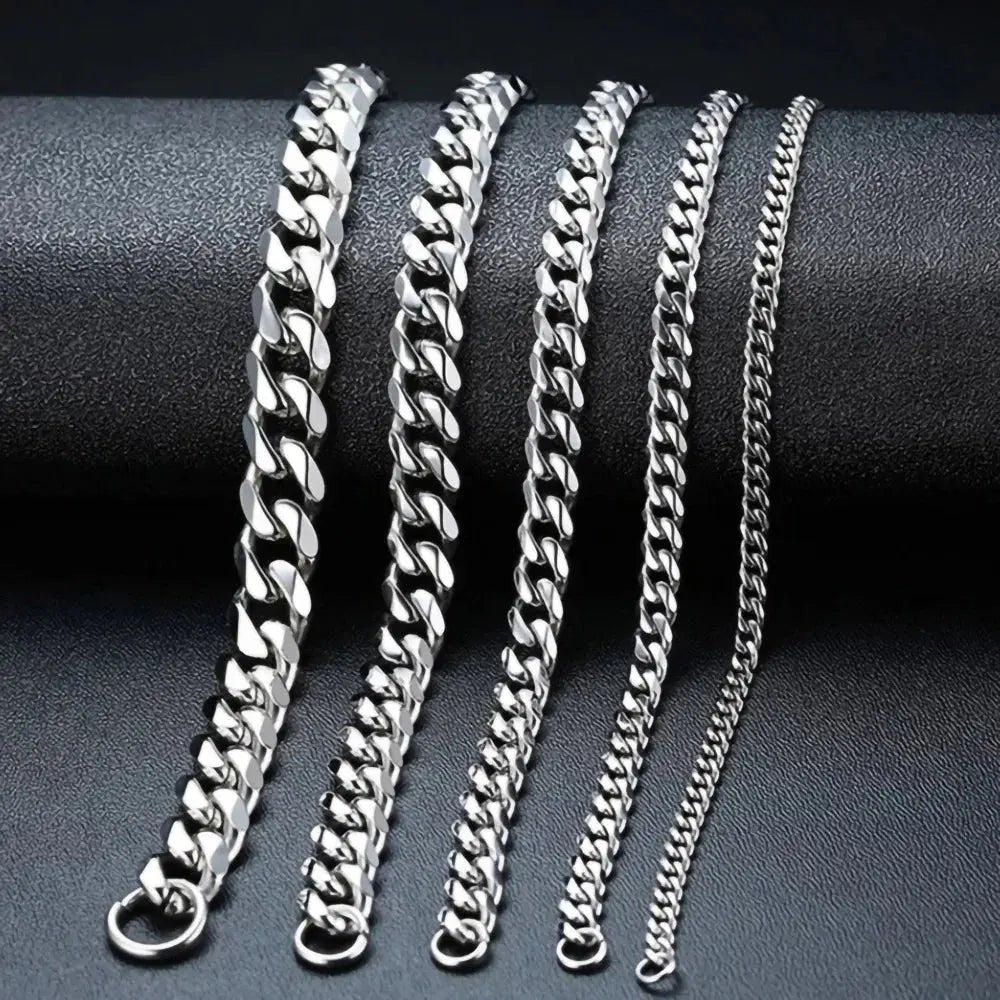 Hip Hop Width 3/5/7/9MM Cuban Link Stainless Steel Chains Necklace for