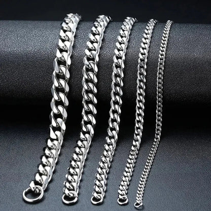 Hip Hop Width 3/5/7/9MM Cuban Link Stainless Steel Chains Necklace for