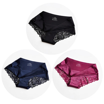 WHPC 3PCS/Set Lace Women's Panties Big Size 4XL Soft Cozy Underwear Female Silk Satin Briefs Breathable Underpants Sexy Lingerie [UND] WarmSteps Lingerie Store