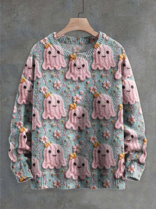 Autumn Winter Digital Printing Halloween Sweater Women Round Neck Party Club Knitwear Tops Casual Street Knit Jumpers Pullover