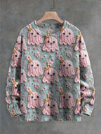Autumn Winter Digital Printing Halloween Sweater Women Round Neck Party Club Knitwear Tops Casual Street Knit Jumpers Pullover