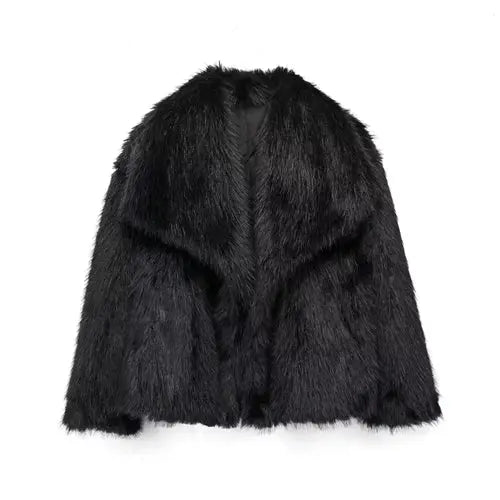 View details for TRAF 2024 Women Fashion Cropped Faux Fur Jacket Coat Long Sleeve Front 