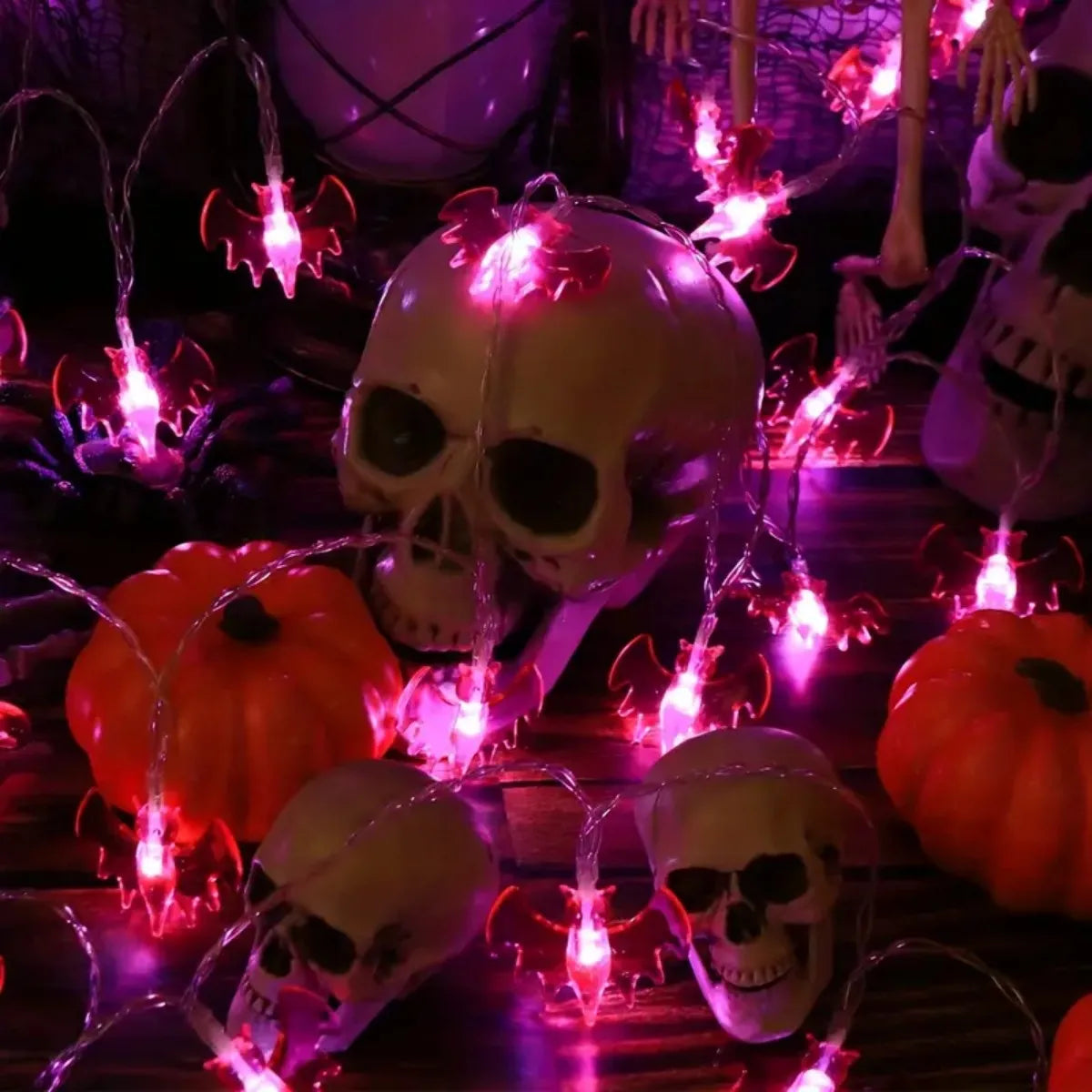 1PC 10/20/30 LED Purple Bat String Lights Battery Operated Outdoor Waterproof Hanging Decorative Lamp Suitable For Party Decor