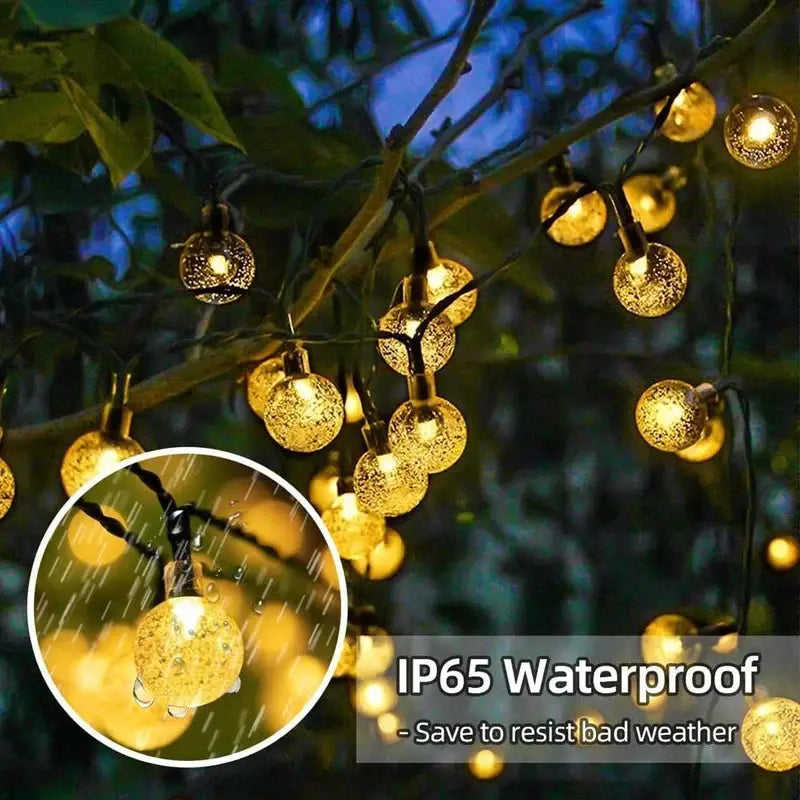Solar Crystal Globe LED String Lights 60 LED 8 Lighting Modes IP65