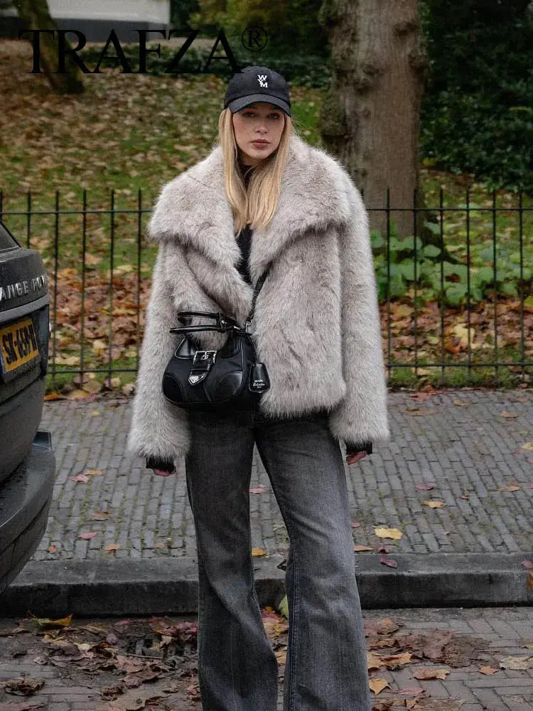 Women's Fashion Cropped Faux Fur Jacket Stone's Store