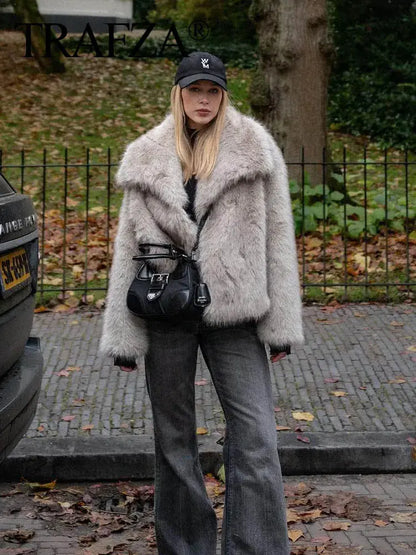 Women's Fashion Cropped Faux Fur Jacket Stone's Store