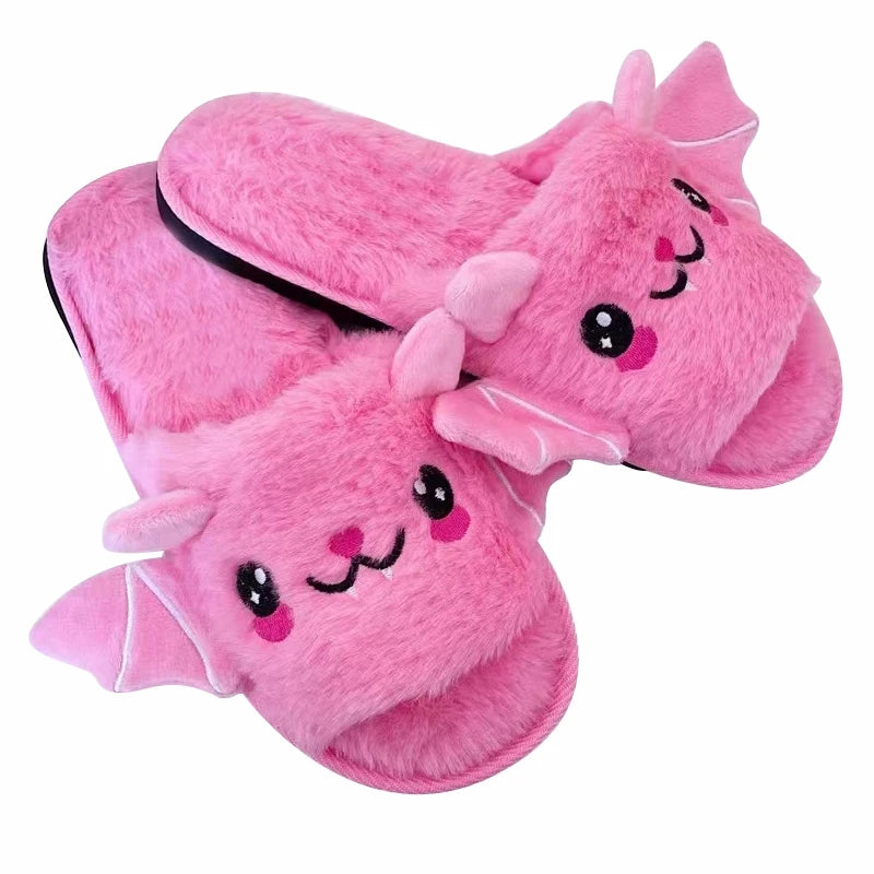 Halloween New Bat Plush Shoes Lightweight Home Fuzzy Slippers Women Men Flip Flops Cartoon Kid Adults Flat Slides for Party