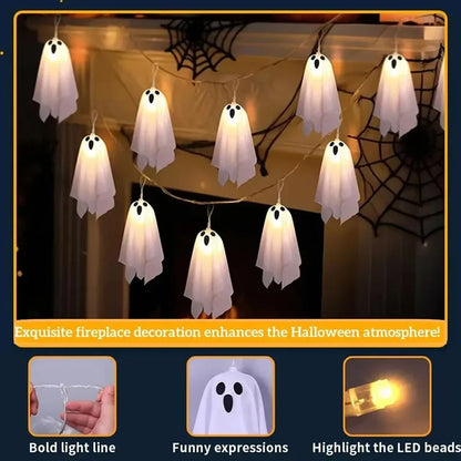 Halloween Ghost String Lights, 10PCS LED Spooky Hanging Ghosts Decor, Light Up Glow Garland, 8 Modes Waterproof String Garland