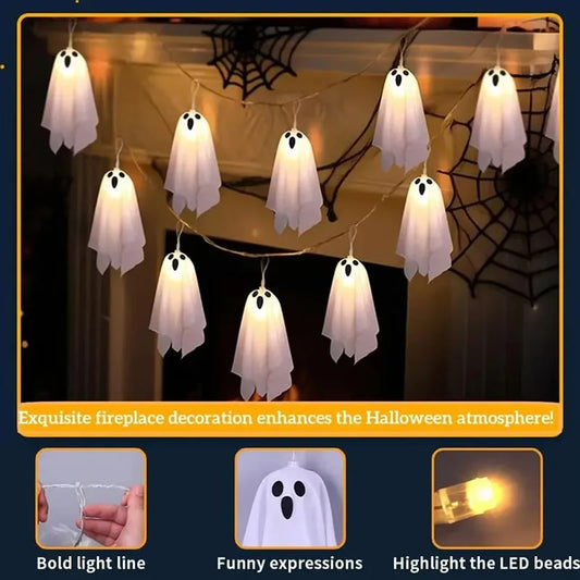 Halloween Ghost String Lights, 10PCS LED Spooky Hanging Ghosts Decor, Light Up Glow Garland, 8 Modes Waterproof String Garland
