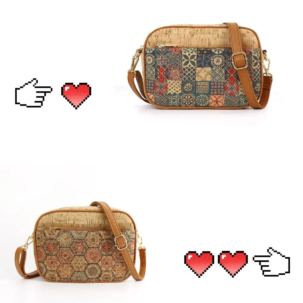 Bandolera vintage con estampado floral, bolso de mujer con estampado de corteza de árbol, bolso de hombro estilo étnico, versátil