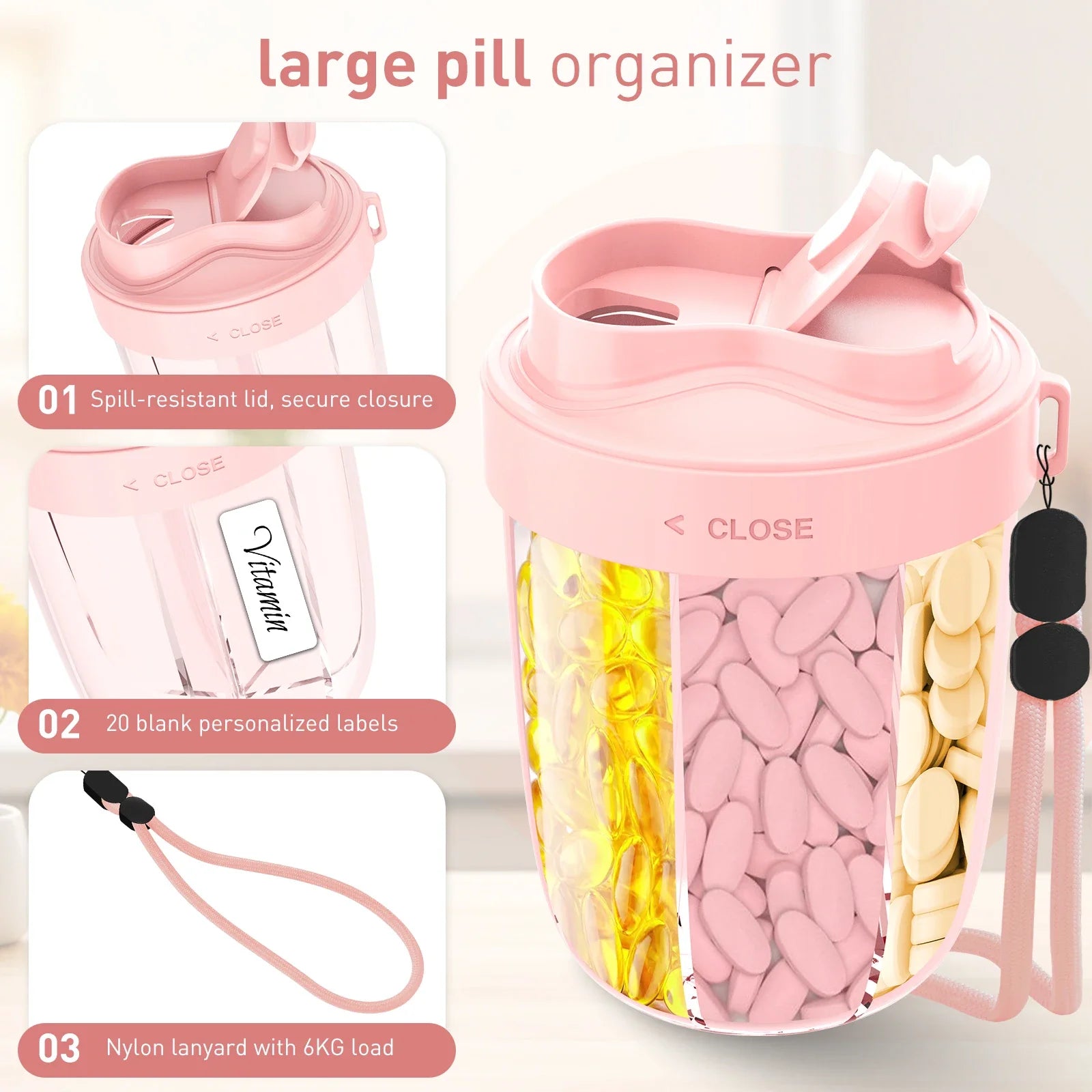 Dose on Time: 7-Compartment Pill Dispenser Bottle