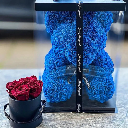 40/25cm Blue Rose Bear Heart Artificial Flower Rose Teddy Bear For