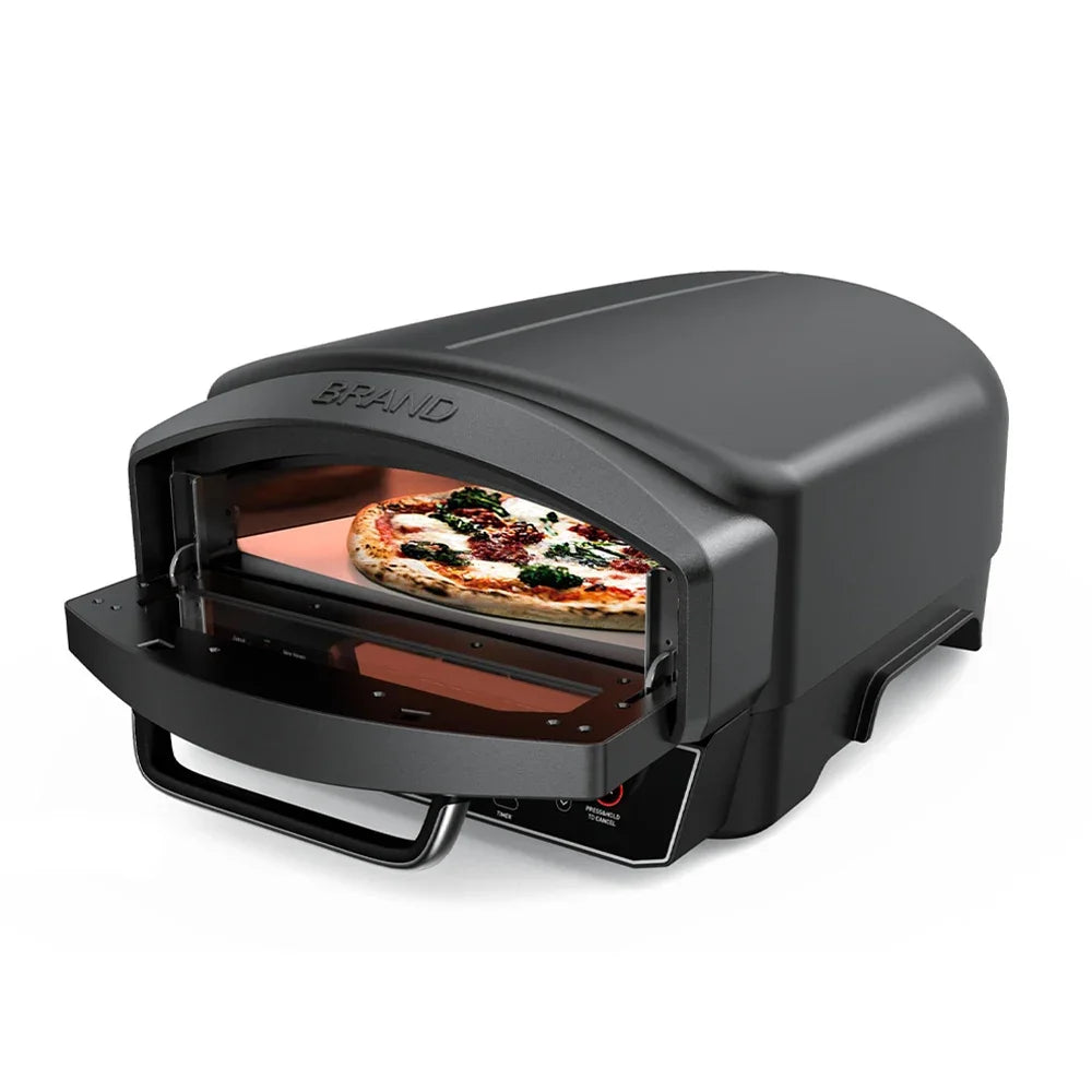 Horno de pizza eléctrico portátil de 14 pulgadas para exteriores, horno de pizza de acero inoxidable para acampar, hacer senderismo, con piedra para pizza