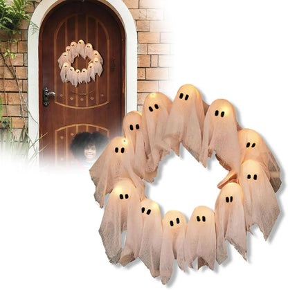 SpookGlow™ Ghost Wreath – Light Up Your Haunt