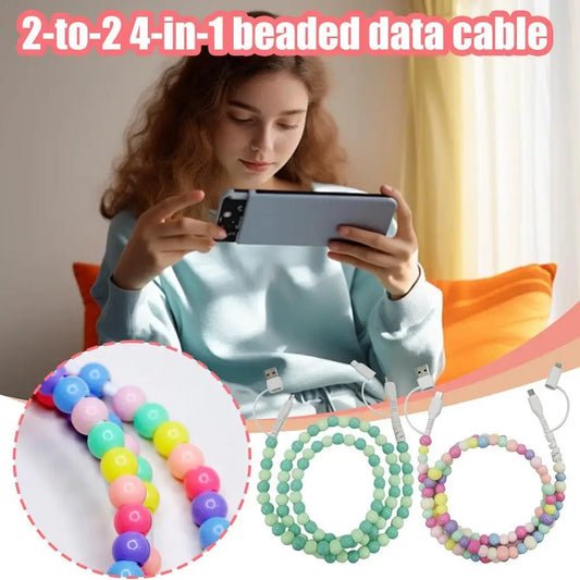4-in-1 Beaded Charging Cable – 66W Fast Charge for All Devices!