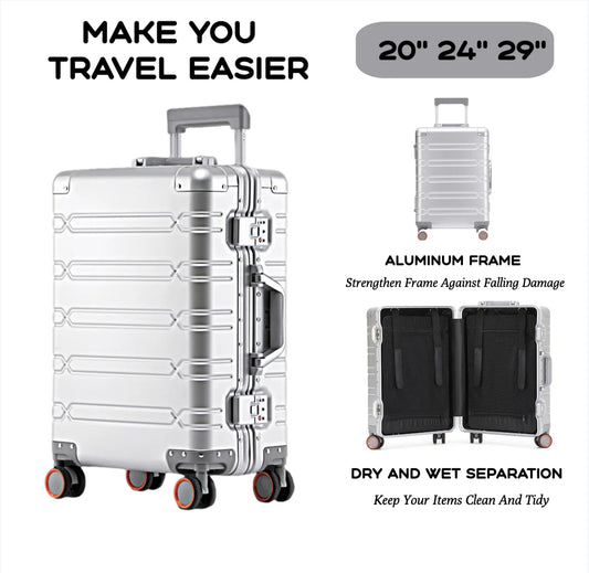 2024 New Large Capacity Durable Luggage Sets Aluminum Suitcase Women Girl Carry-On Boarding Travel 20/24/29 Big Save Store