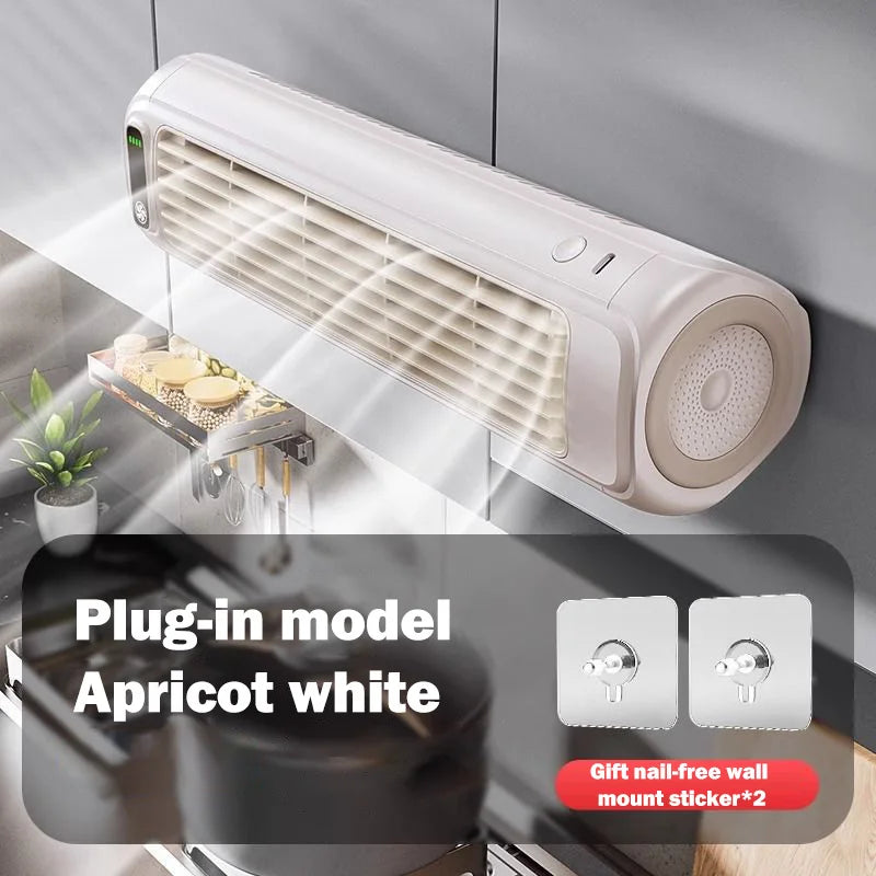 Ventilador de aire acondicionado montado en la pared Silencioso Recargable Cómodo Ventilador eléctrico de refrigeración para el hogar, la cocina, el baño, sin necesidad de taladrar
