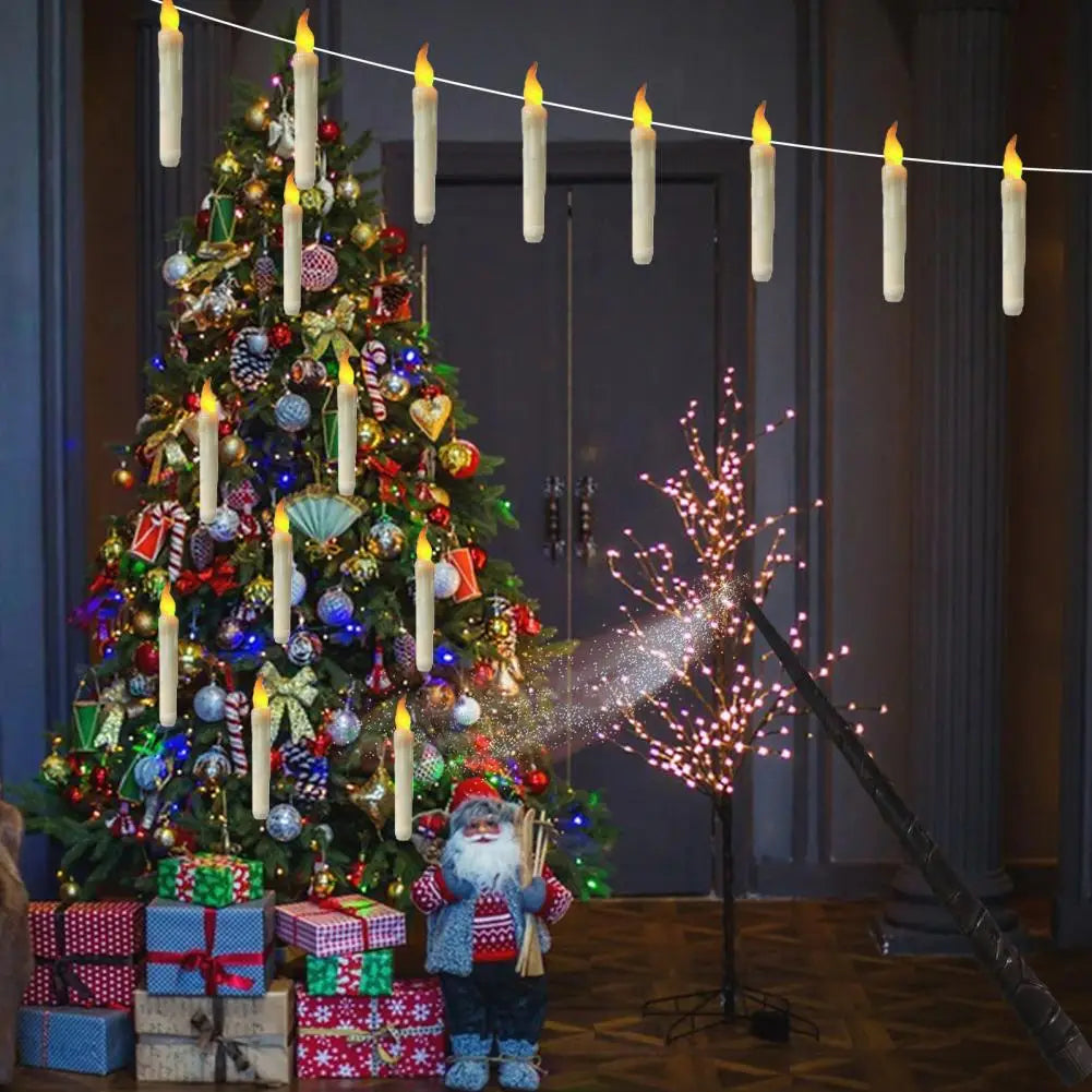 12 Pcs Hanging Floating Candle LED Wand Remote Control Magic Flameless Taper Fake Candle for Halloween Party Decor