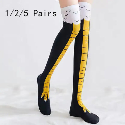 1/2/5 Pairs Women Knee High Socks Trendy Cartoon Funny Chicken Claw AliExpress