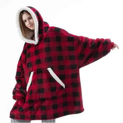 HMSU Winter Outdoor Hooded Pocket Blankets Warm Soft Hoodie Slant Robe