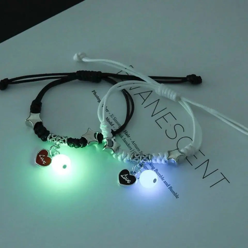 Luminous Beads Star Couple Bracelets For Women Men Charm Cat Flower Heart Key Lock Cross Matching Bracelets dropshipping-A Store