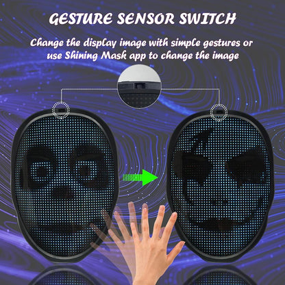 Led Mask with Bluetooth App Control Programmable Face Transforming Light up Halloween Led Mask