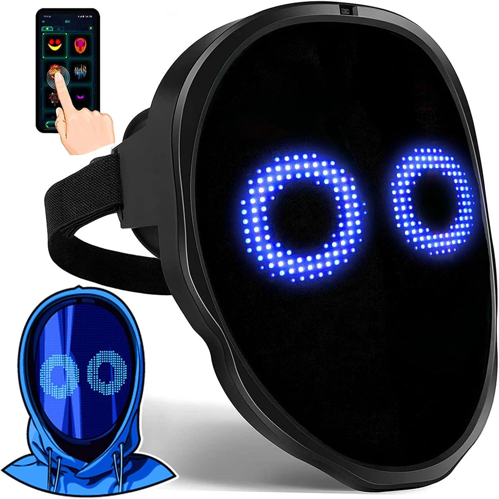 Máscara LED con control de aplicación Bluetooth, programable, transformadora, iluminada, máscara LED de Halloween