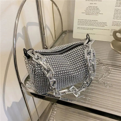 Allover Rhinestone Bucket Bag, Glitter Chain Prom Purse, Women's Mini Crossbody Bag (6.3*3.54) Inch Stone's Store