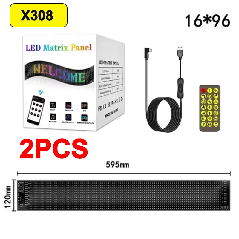 Dynamic Devil's Eye Truck Windshield Scrolling Advertising LED Car Sign RGB DIY App Control LED Panel Flexible Display Light