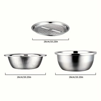 3 In 1 Stainless Steel Vegetable Slicer Cutter Multifunctional Strainer for Washing and Slicing Fruits, Vegetable Kitchen Gadget